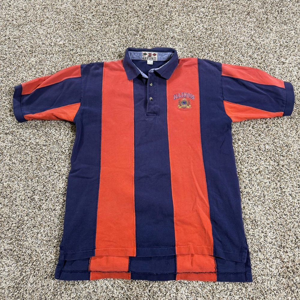 VTG BOA Resort Illinois Illini Polo Shirt Mens Orange Navy Striped Football